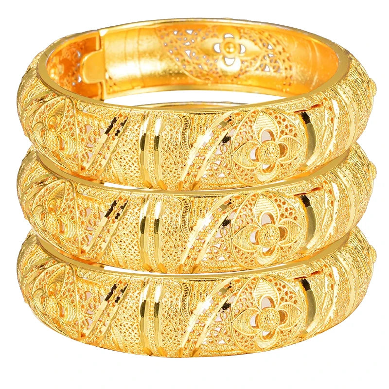 24k Dubai Gold Color Bangles for Women Dubai Bride Wedding Ethiopian Bracelet Africa Bangle Arab Jewelry Charm Bracelet  Jewelry