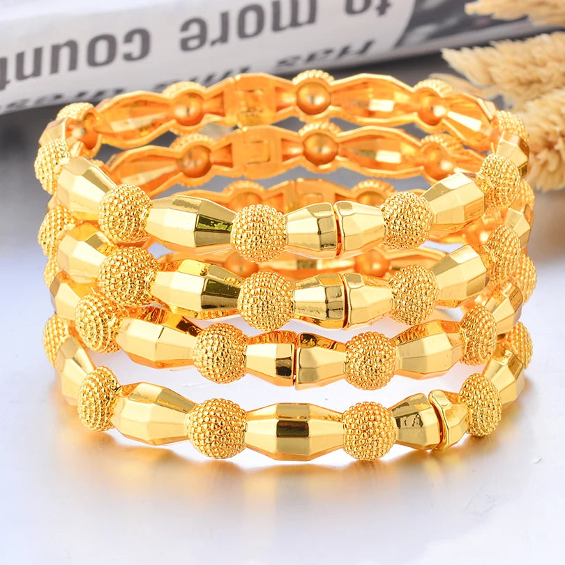 24k Dubai Gold Color Bangles for Women Dubai Bride Wedding Ethiopian Bracelet Africa Bangle Arab Jewelry Charm Bracelet  Jewelry